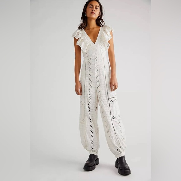 Free People Mikayla Jumpsuit In White Size Small One Piece Embroidered - Picture 2 of 4